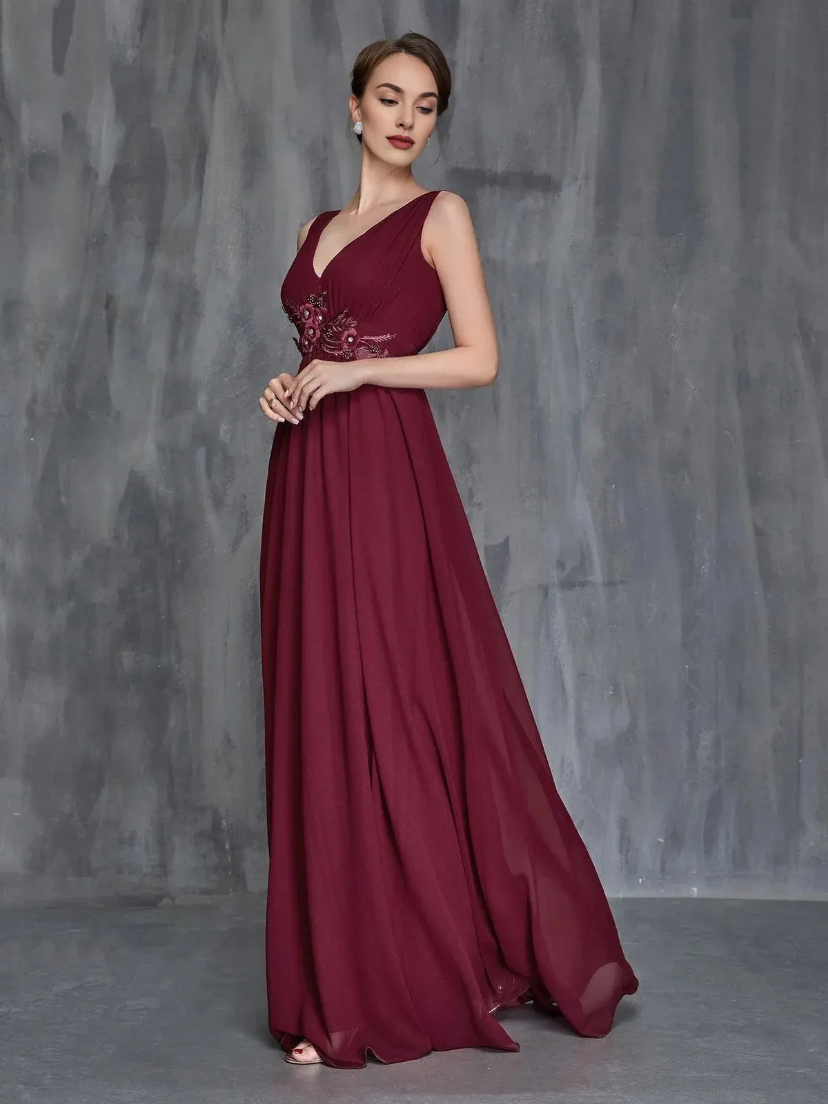 Special Occasion Sophisticated Graceful Stylish Elegant Burgundy Chiffon A-Line Sleeveless Prom Dress