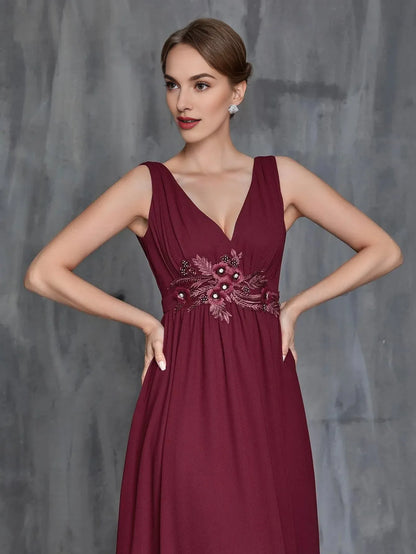 Special Occasion Sophisticated Graceful Stylish Elegant Burgundy Chiffon A-Line Sleeveless Prom Dress