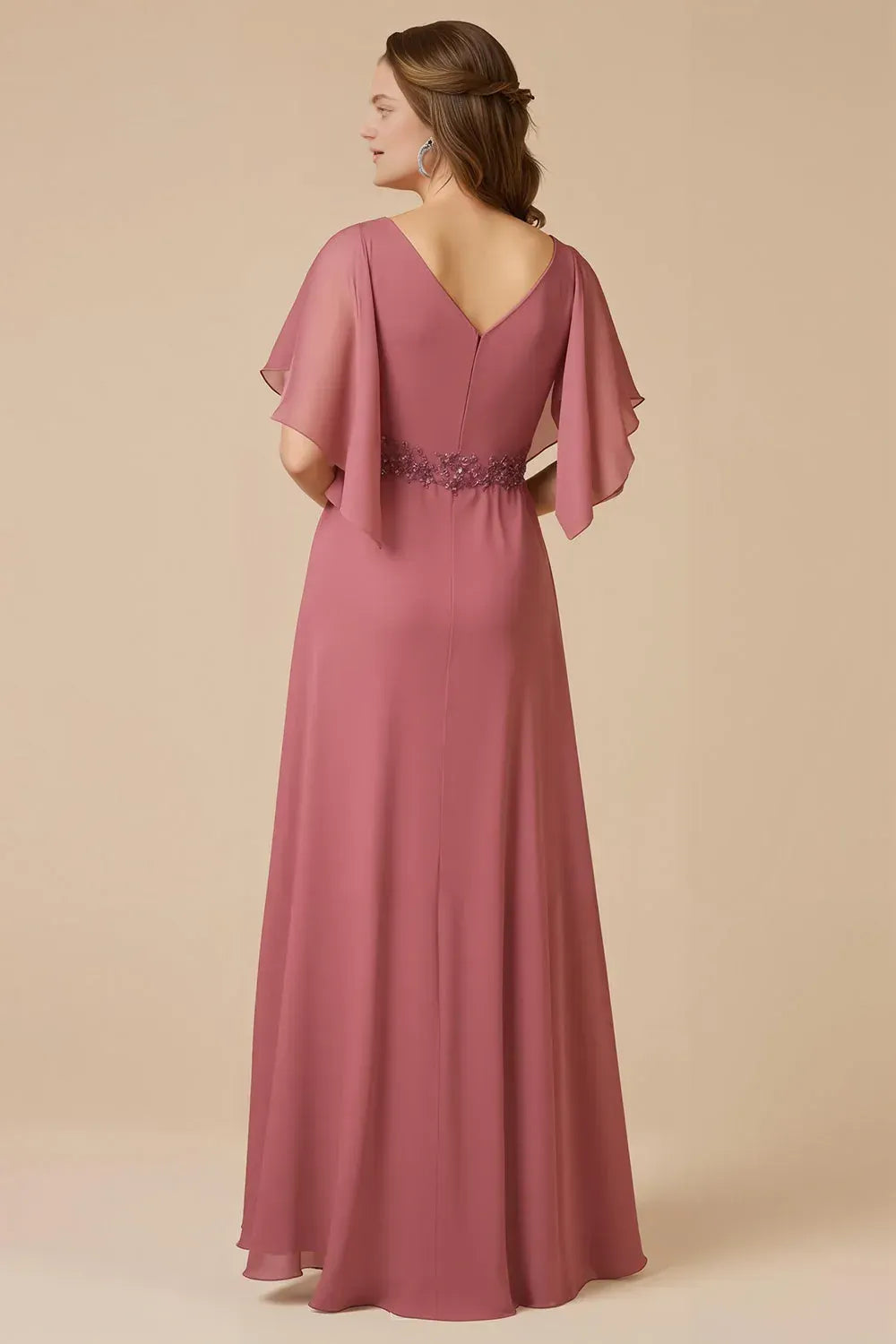 Sophisticated Graceful Elegant Dusty Rose Chiffon Floor-Length Mother of the Bride Dress