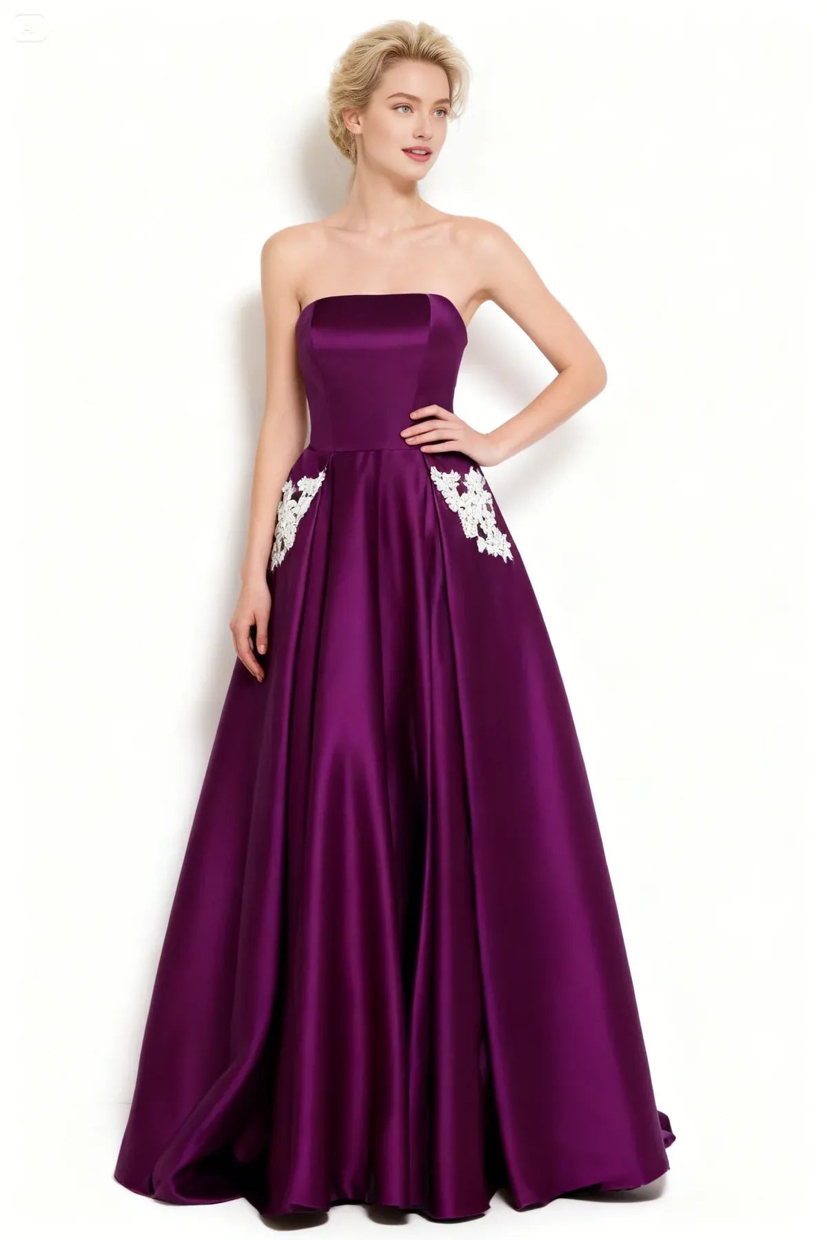 Beautiful Timeless Special Occasion Elegant White Satin Strapless Sleeveless Floor-Length Prom Dress