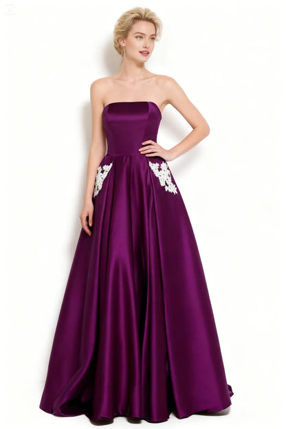 Beautiful Timeless Special Occasion Elegant White Satin Strapless Sleeveless Floor-Length Prom Dress