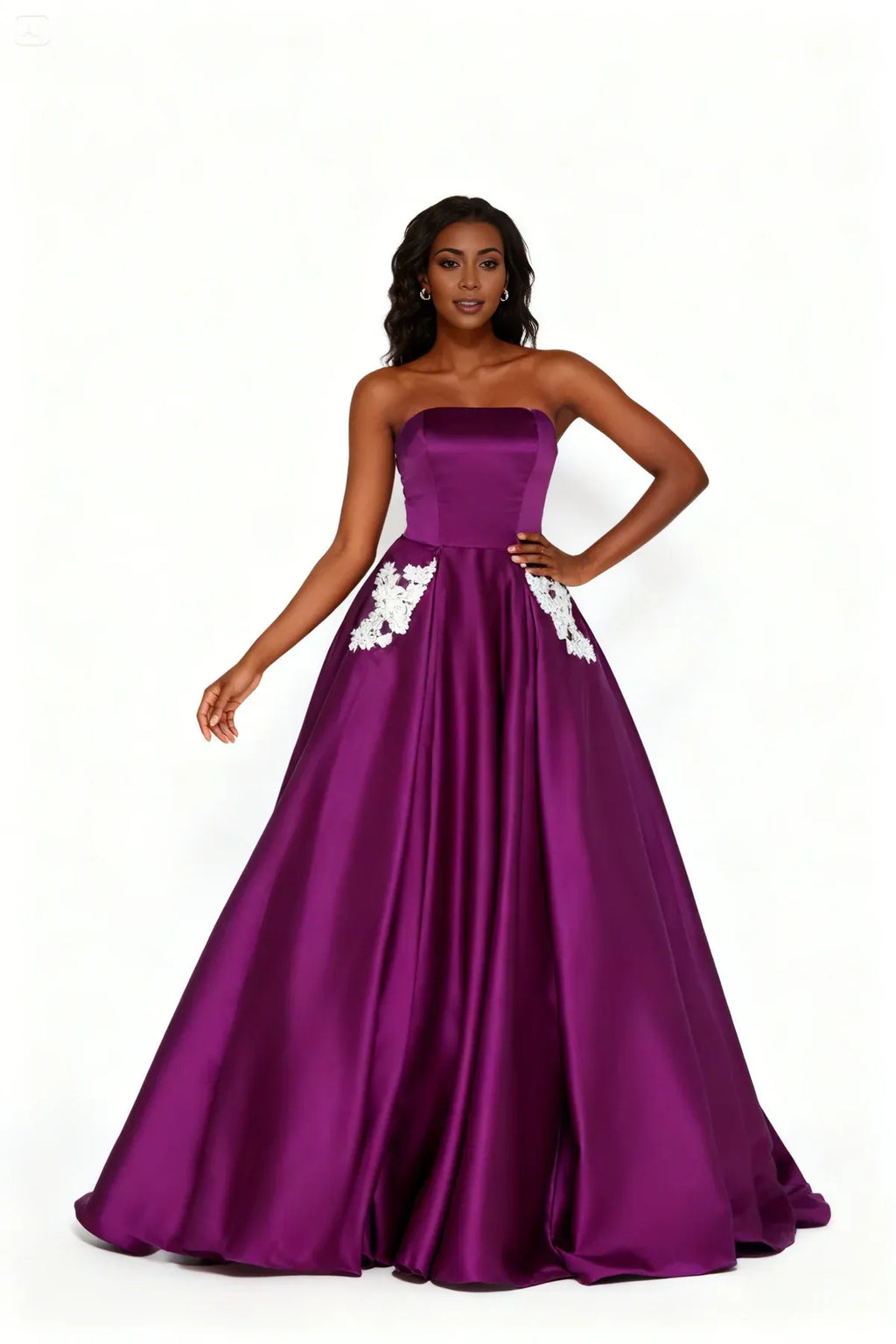 Beautiful Timeless Special Occasion Elegant White Satin Strapless Sleeveless Floor-Length Prom Dress