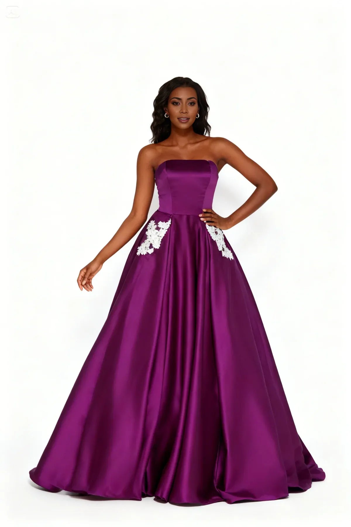 Beautiful Timeless Special Occasion Elegant White Satin Strapless Sleeveless Floor-Length Prom Dress