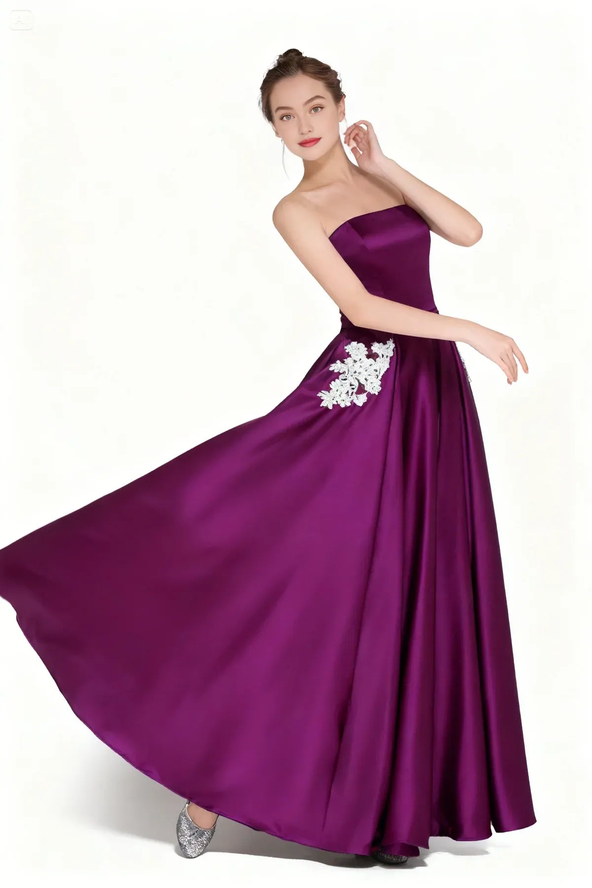 Beautiful Timeless Special Occasion Elegant White Satin Strapless Sleeveless Floor-Length Prom Dress