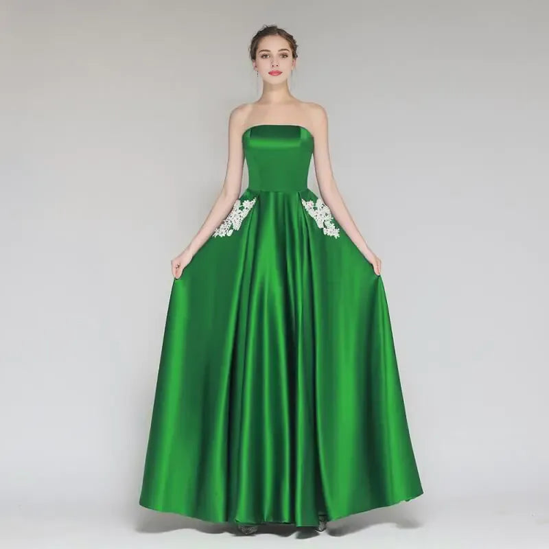 Beautiful Timeless Special Occasion Elegant White Satin Strapless Sleeveless Floor-Length Prom Dress