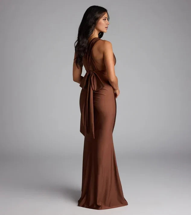 Chic Mermaid Halter Deep V Open Back Long Evening Dress