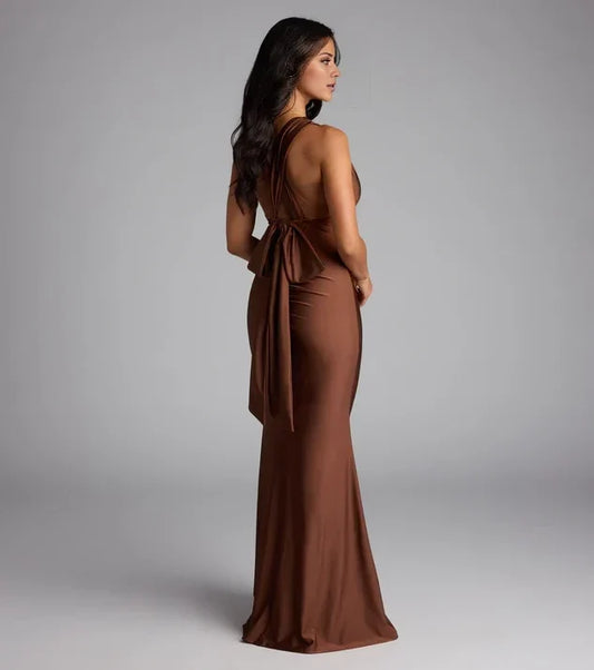 Elegant Red Mermaid Sweetheart Classic-Sleeve Open-Back Floor-Length Bridesmaid Dress