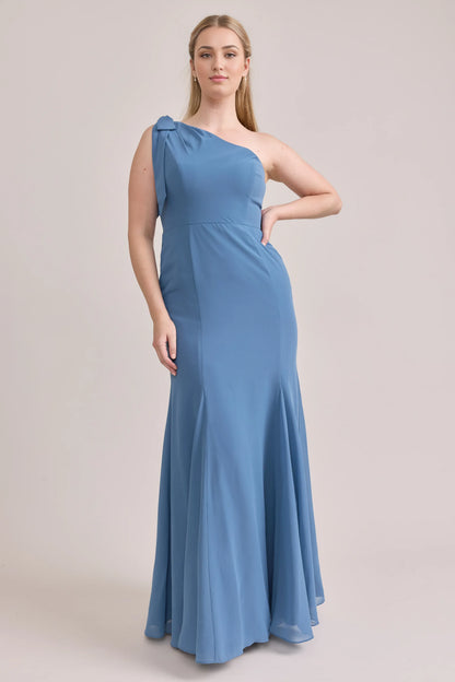 Sophisticated Graceful Stylish Refined Beautiful Elegant Dusty Blue Trumpet Sleeveless Bridesmaid Dress