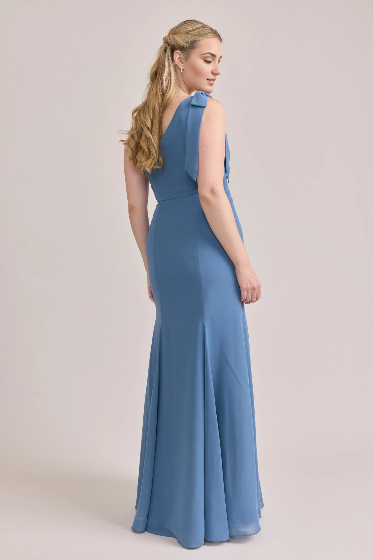 Sophisticated Graceful Stylish Refined Beautiful Elegant Dusty Blue Trumpet Sleeveless Bridesmaid Dress