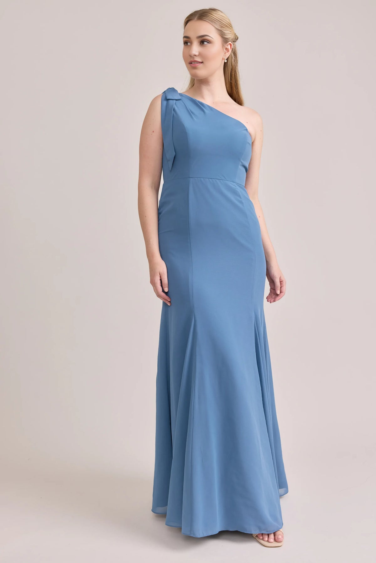 Sophisticated Graceful Stylish Refined Beautiful Elegant Dusty Blue Trumpet Sleeveless Bridesmaid Dress