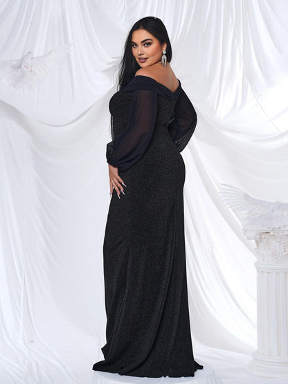 Timeless Special Occasion Elegant Black Glitter Mermaid Long Sleeve Floor-Length Prom Dress