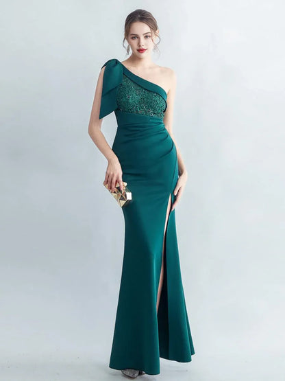Stylish Refined Beautiful Elegant Emerald Green Lace Mermaid Sleeveless Floor-Length Prom Dress