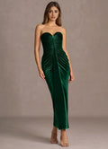 Timeless Special Occasion Elegant Emerald Green Velvet Mermaid Strapless Sleeveless Evening Dress