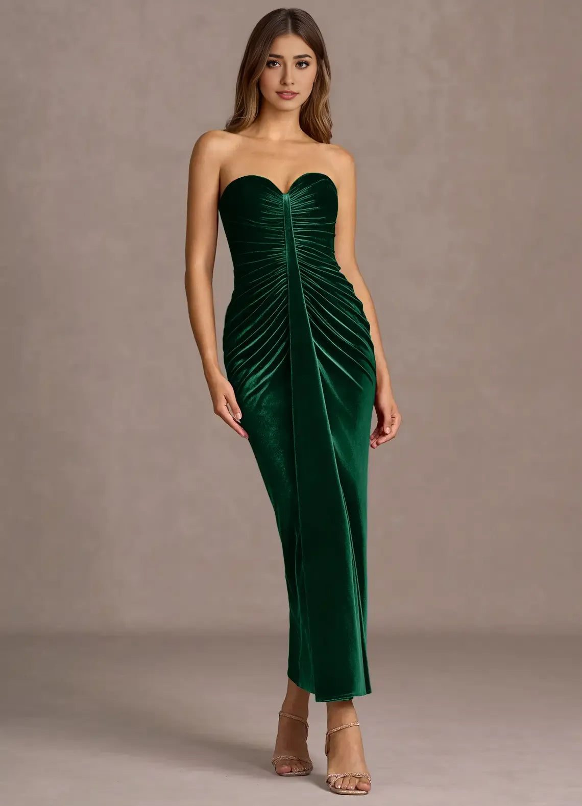 Timeless Special Occasion Elegant Emerald Green Velvet Mermaid Strapless Sleeveless Evening Dress