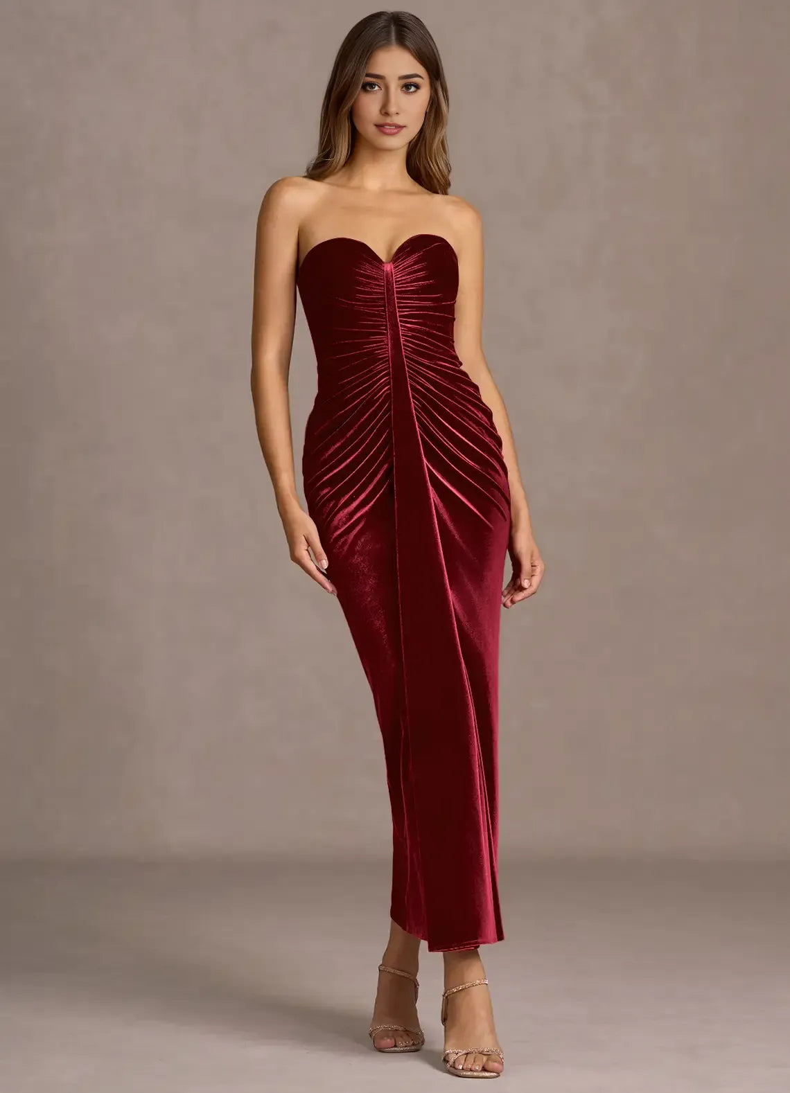 Timeless Special Occasion Elegant Emerald Green Velvet Mermaid Strapless Sleeveless Evening Dress