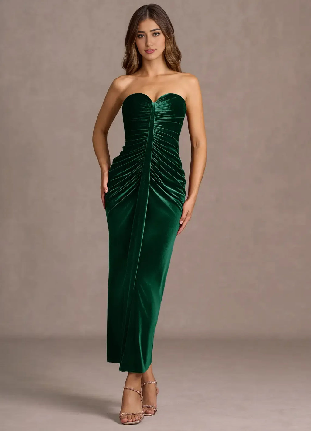 Timeless Special Occasion Elegant Emerald Green Velvet Mermaid Strapless Sleeveless Evening Dress