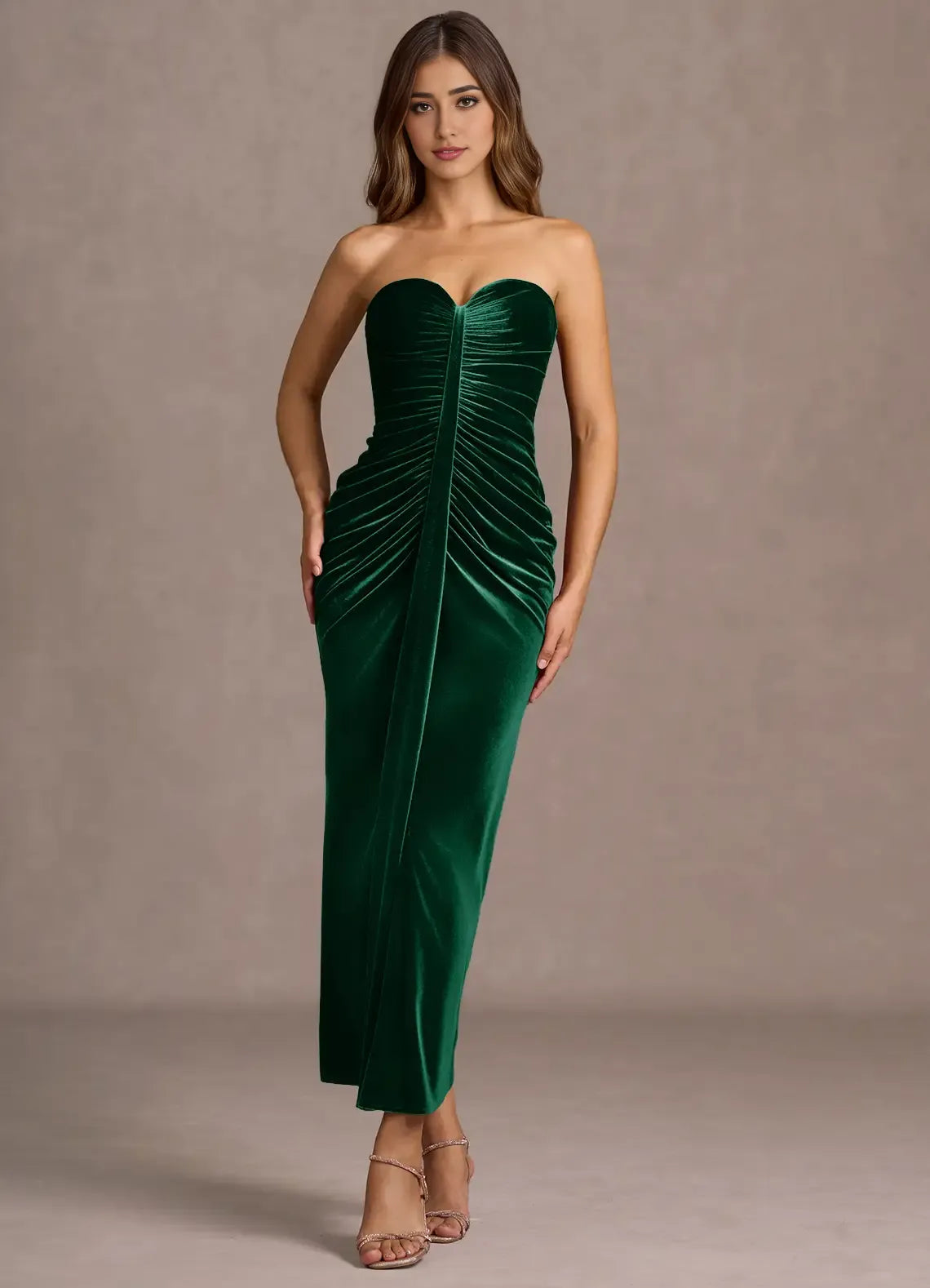 Timeless Special Occasion Elegant Emerald Green Velvet Mermaid Strapless Sleeveless Evening Dress