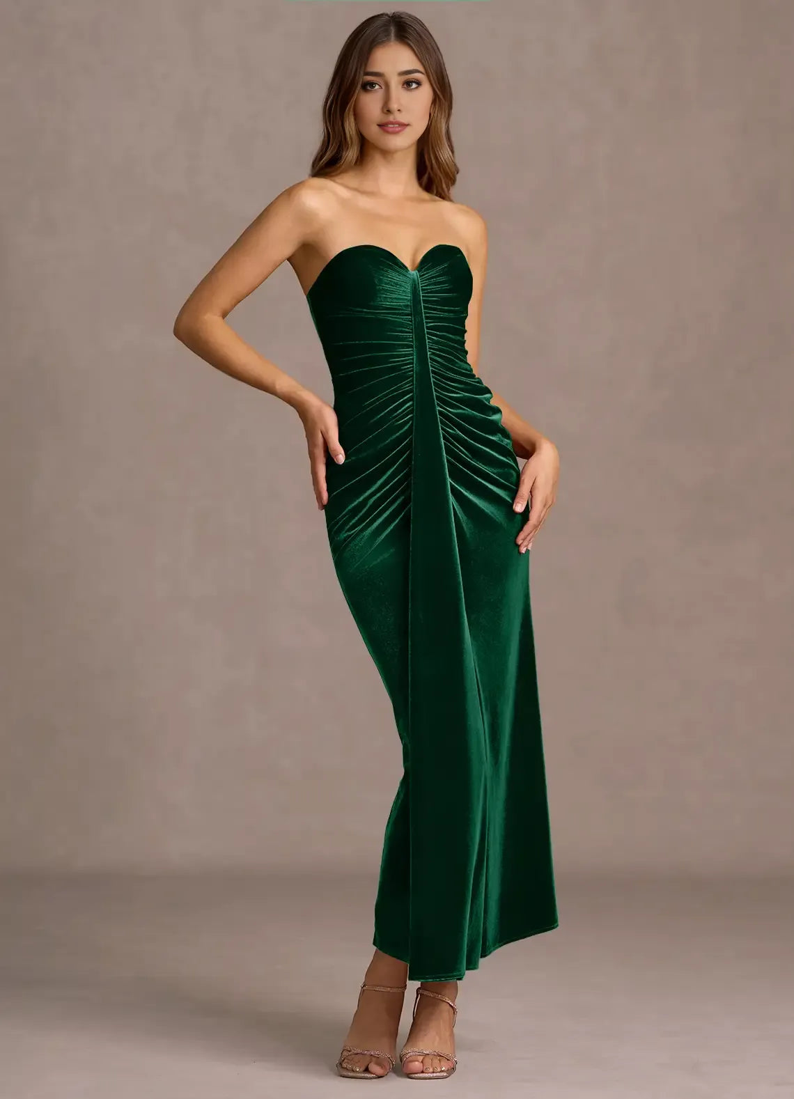 Timeless Special Occasion Elegant Emerald Green Velvet Mermaid Strapless Sleeveless Evening Dress