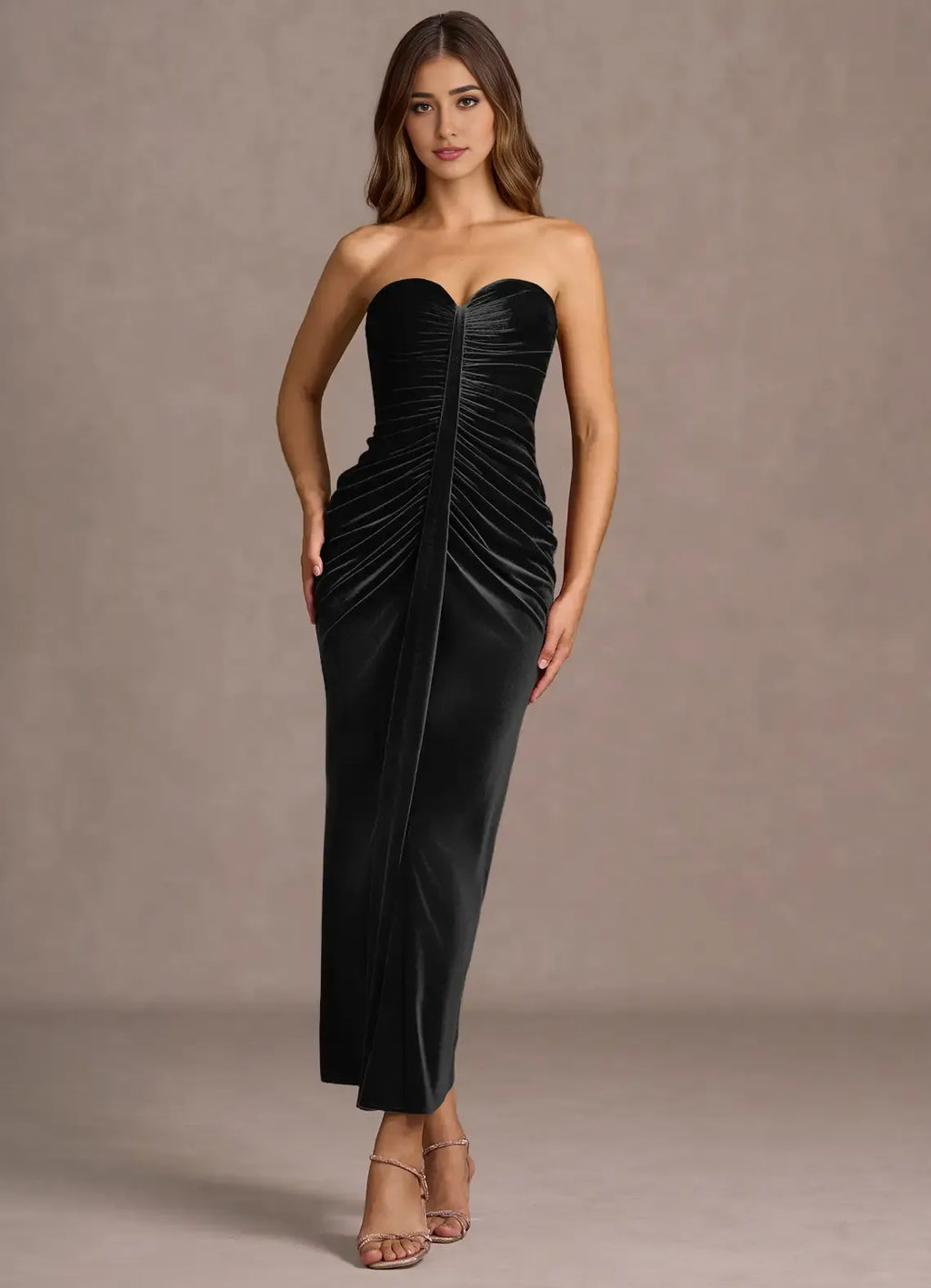 Timeless Special Occasion Elegant Emerald Green Velvet Mermaid Strapless Sleeveless Evening Dress