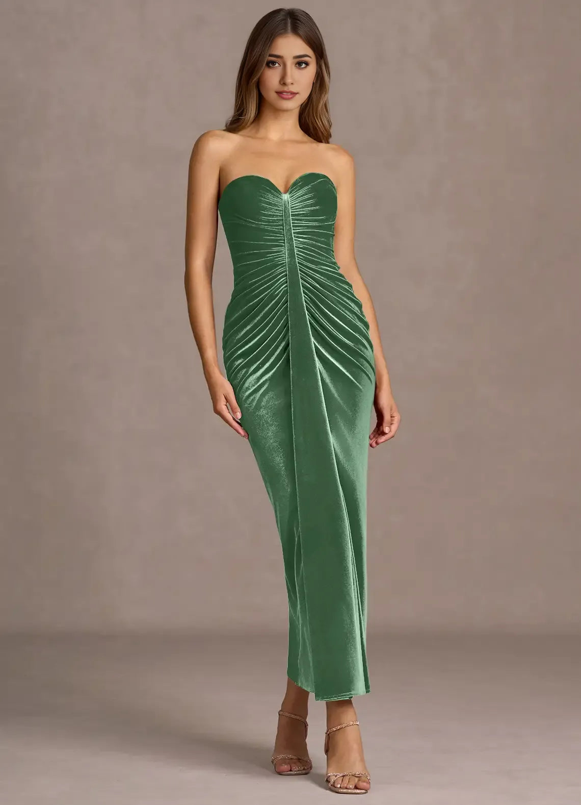 Timeless Special Occasion Elegant Emerald Green Velvet Mermaid Strapless Sleeveless Evening Dress