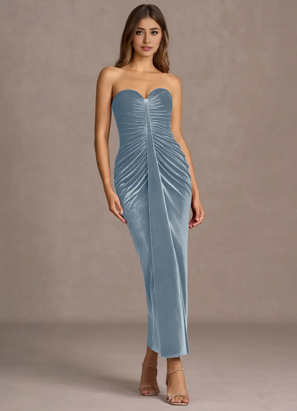 Timeless Special Occasion Elegant Emerald Green Velvet Mermaid Strapless Sleeveless Evening Dress