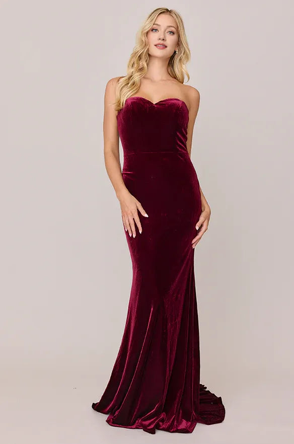 Beautiful Timeless Chic Elegant Burgundy Velvet Mermaid Sweetheart Sleeveless Floor-Length Prom Dress