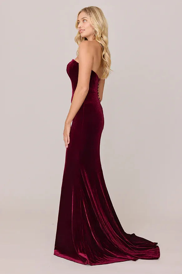 Beautiful Timeless Chic Elegant Burgundy Velvet Mermaid Sweetheart Sleeveless Floor-Length Prom Dress