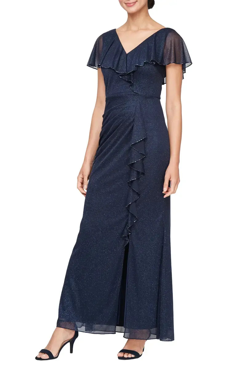 Stylish Elegant Navy Blue Glitter Mermaid Floor-Length Mother of the Bride Dress