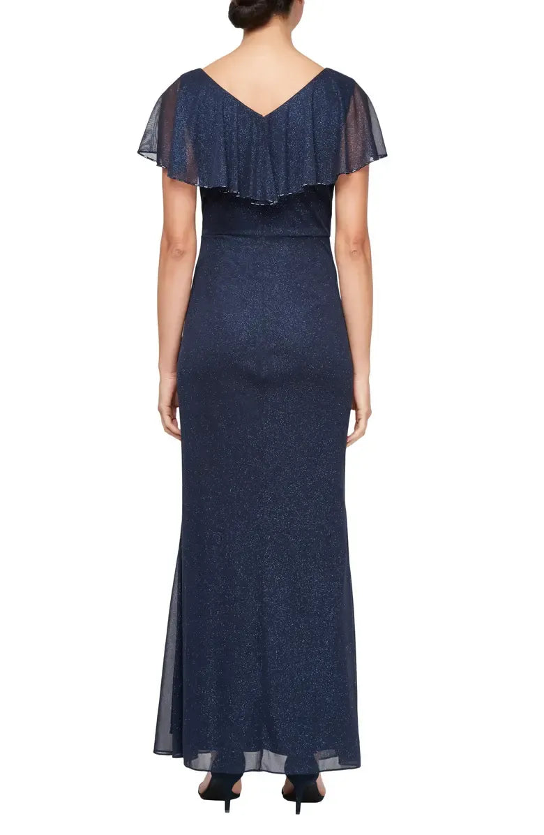 Stylish Elegant Navy Blue Glitter Mermaid Floor-Length Mother of the Bride Dress