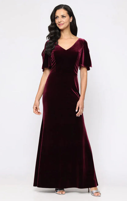 Elegant Burgundy Velvet Mermaid Short Sleeve Floor-Length Mother of the Bride Dress