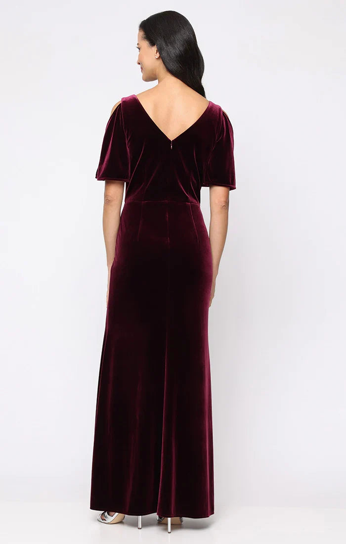 Elegant Burgundy Velvet Mermaid Short Sleeve Floor-Length Mother of the Bride Dress