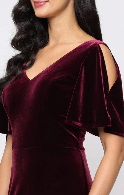 Elegant Burgundy Velvet Mermaid Short Sleeve Floor-Length Mother of the Bride Dress
