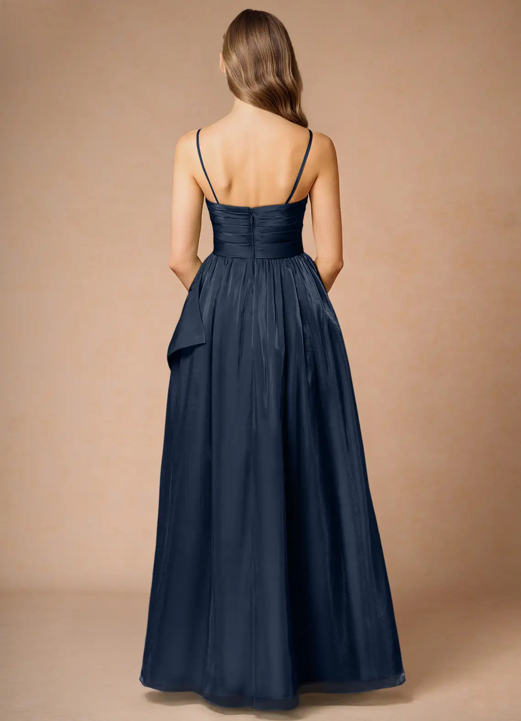 Navy Blue Fashion Strapless Prom Dress with Ruched Bodice Bow Accent Side Slit and for Formal Occasions