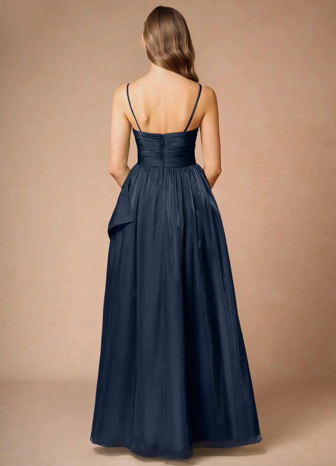 Navy Blue Fashion Strapless Prom Dress with Ruched Bodice Bow Accent Side Slit and for Formal Occasions