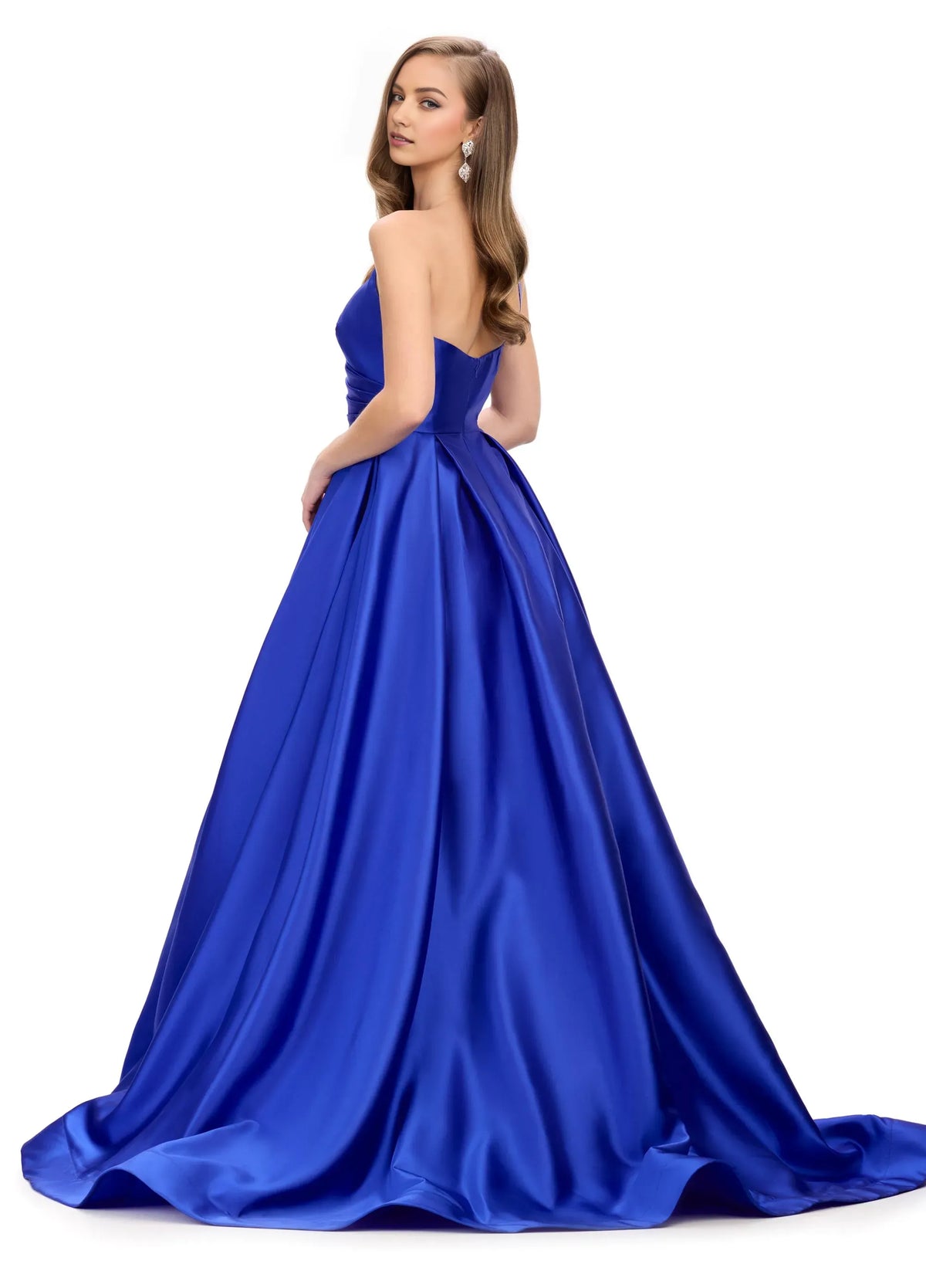 Blue Fashion Royal A-Line One-Shoulder Sleeveless Back Zip Floor-Length Prom Dresses