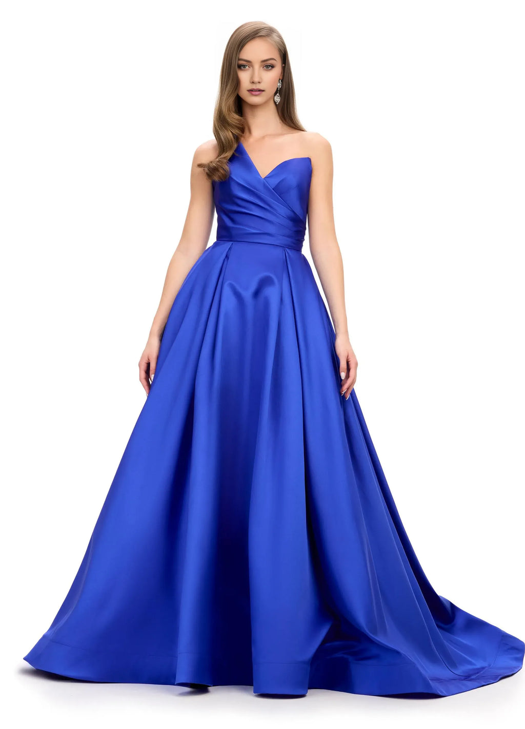 Blue Fashion Royal A-Line One-Shoulder Sleeveless Back Zip Floor-Length Prom Dresses