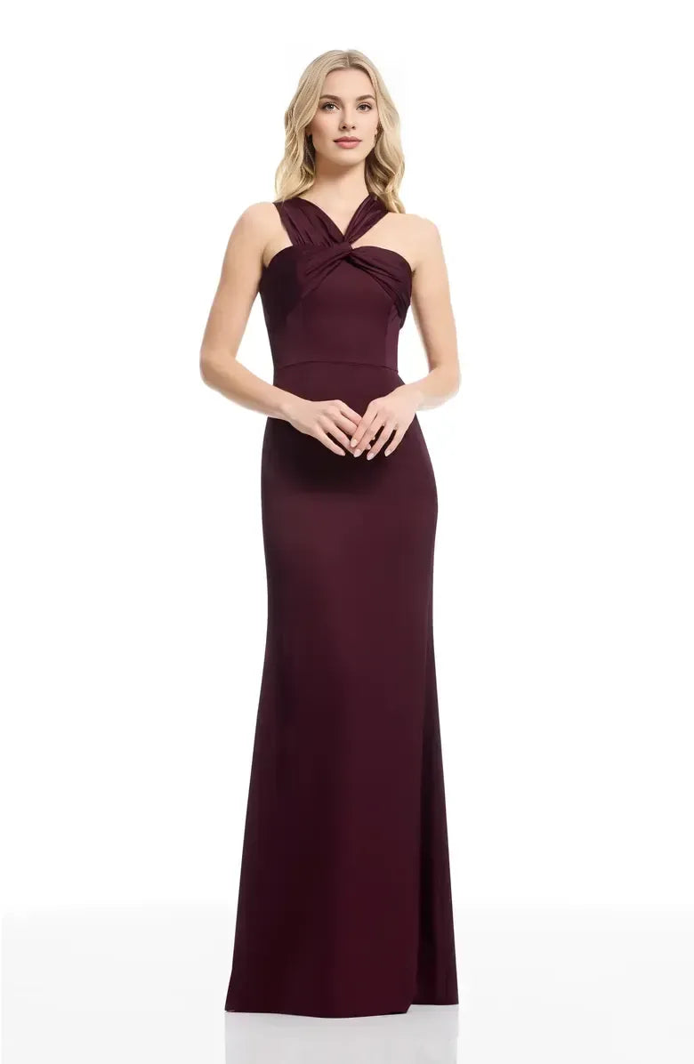 Special Occasion Sophisticated Elegant Purple Satin Sheath Halter Sleeveless Floor-Length Prom Dress