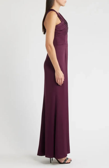Special Occasion Sophisticated Elegant Purple Satin Sheath Halter Sleeveless Floor-Length Prom Dress
