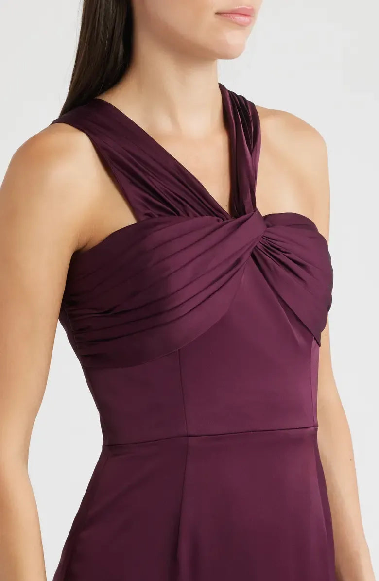 Special Occasion Sophisticated Elegant Purple Satin Sheath Halter Sleeveless Floor-Length Prom Dress