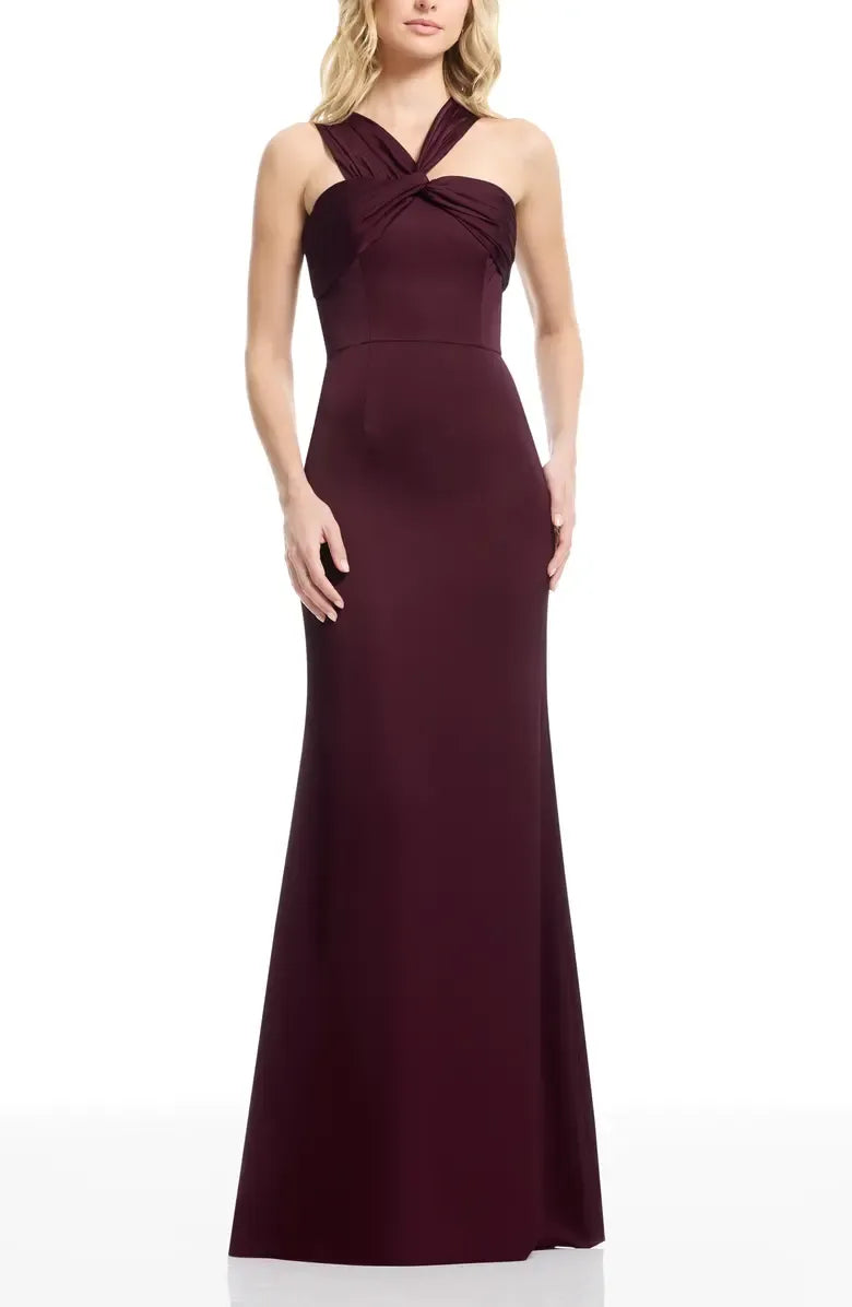 Special Occasion Sophisticated Elegant Purple Satin Sheath Halter Sleeveless Floor-Length Prom Dress