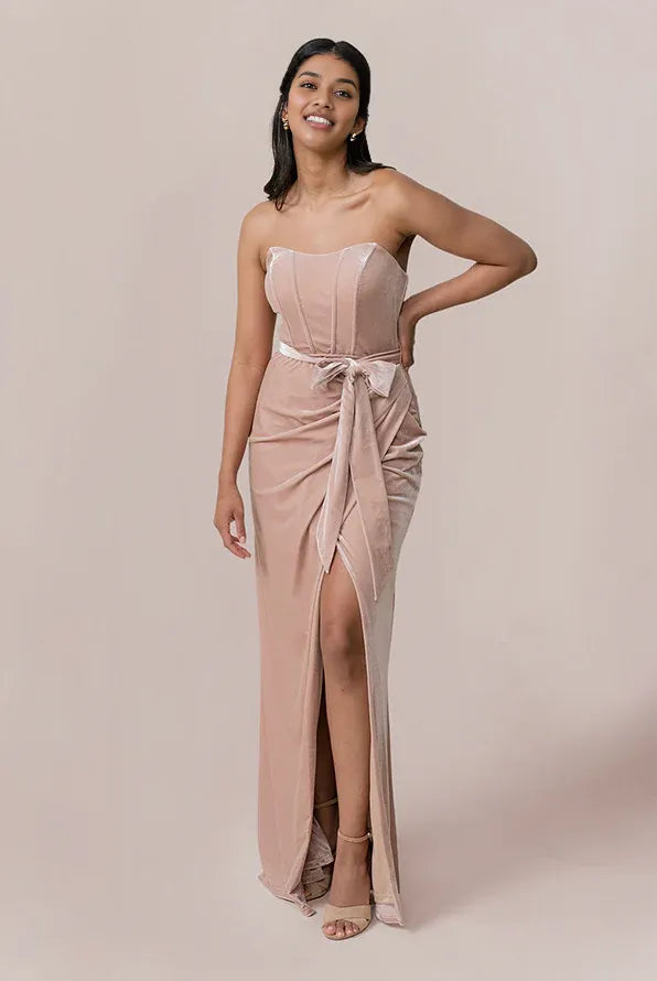 Timeless Chic Elegant Blush Pink Velvet Sheath Sweetheart Sleeveless Floor-Length Prom Dress