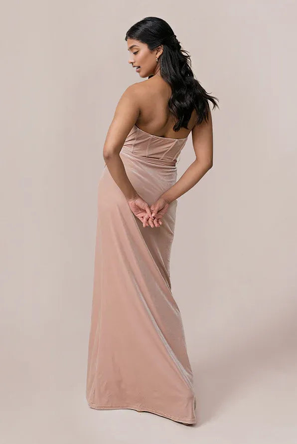 Timeless Chic Elegant Blush Pink Velvet Sheath Sweetheart Sleeveless Floor-Length Prom Dress