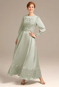 Elegant Sage Green Satin A-Line Long Sleeve Long Mother of the Bride Dress
