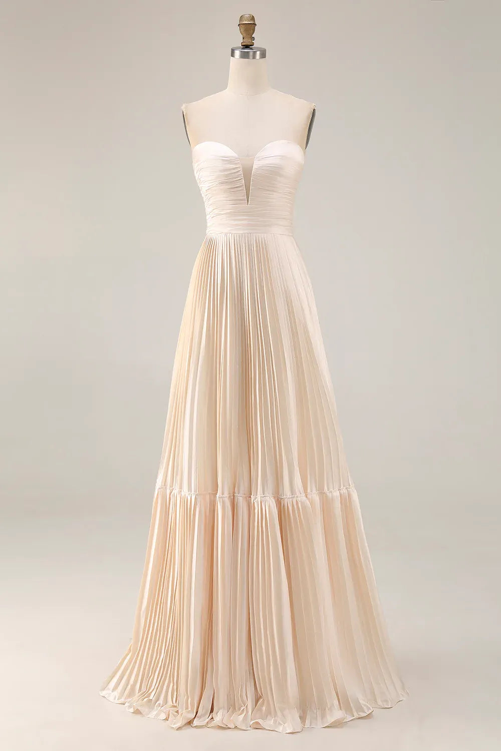 Special Occasion Sophisticated Graceful Elegant Champagne Satin Strapless Sleeveless Floor-Length Prom Dress