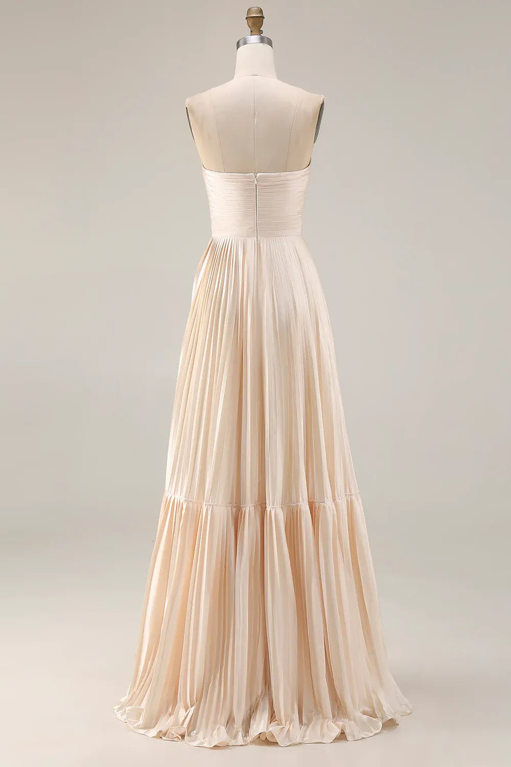 Special Occasion Sophisticated Graceful Elegant Champagne Satin Strapless Sleeveless Floor-Length Prom Dress