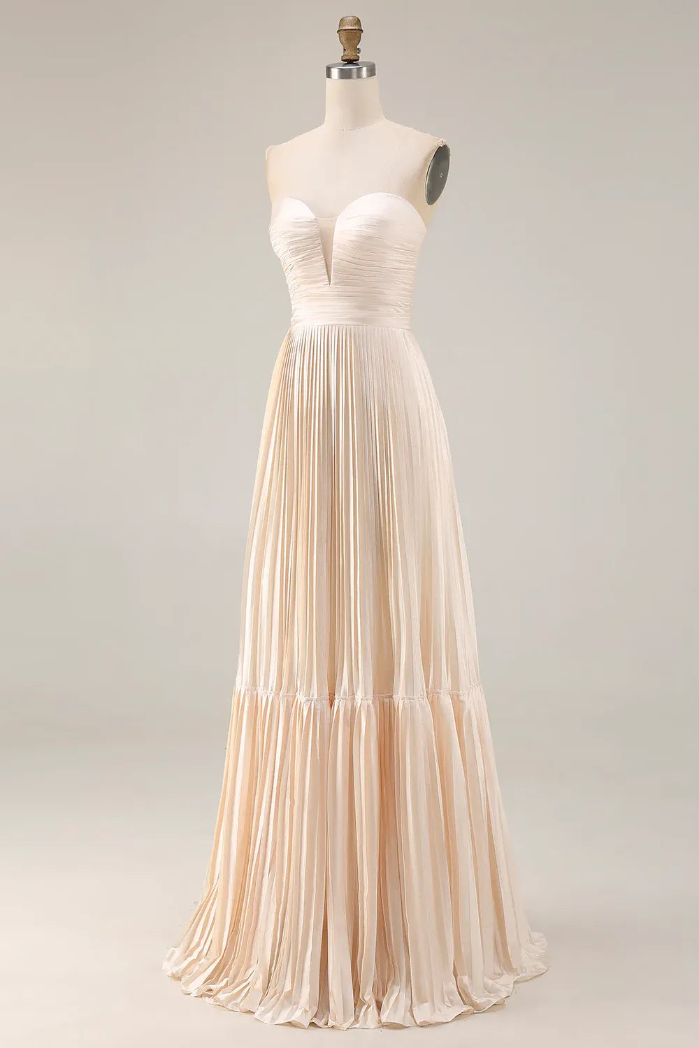 Special Occasion Sophisticated Graceful Elegant Champagne Satin Strapless Sleeveless Floor-Length Prom Dress