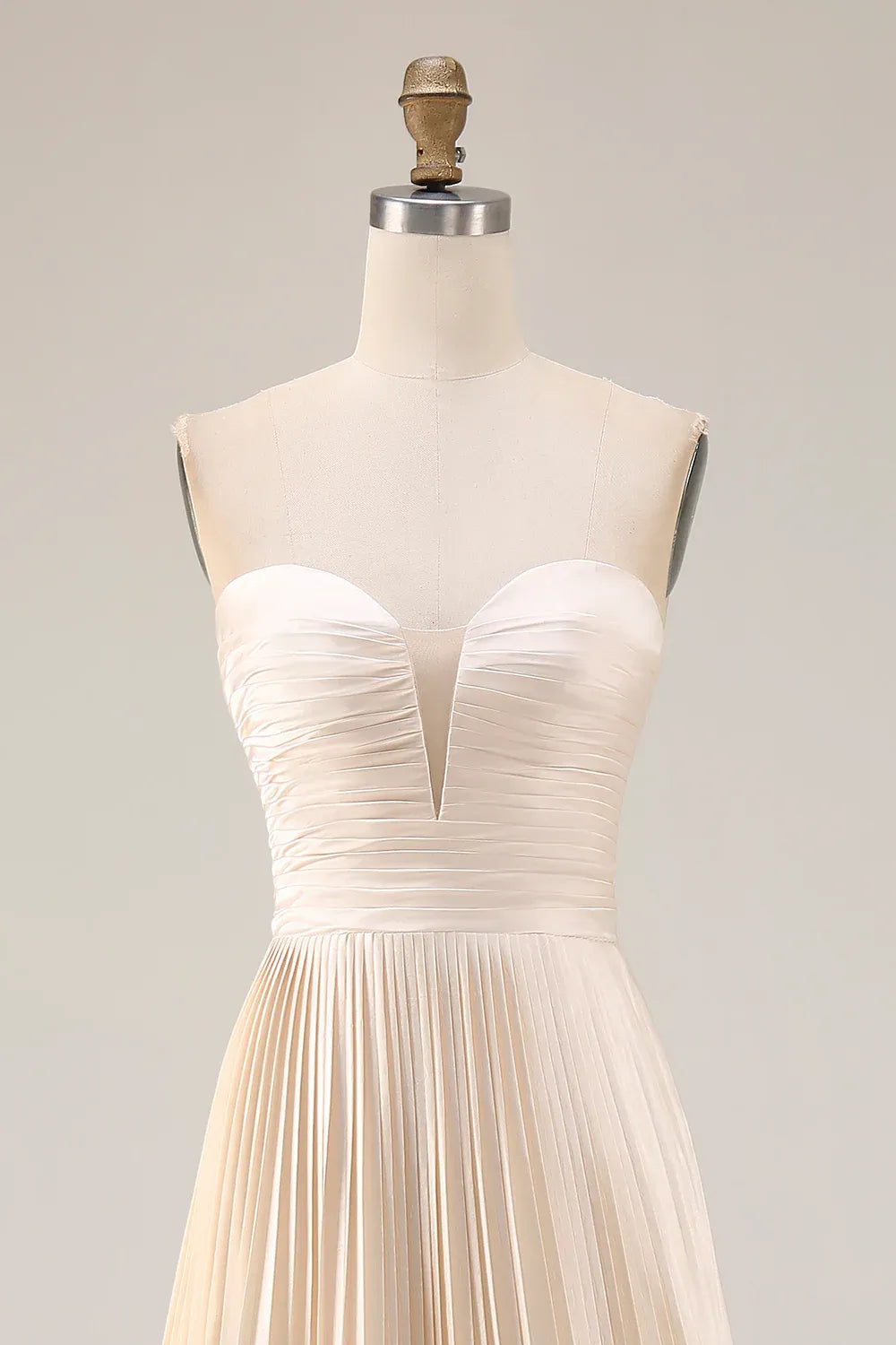 Special Occasion Sophisticated Graceful Elegant Champagne Satin Strapless Sleeveless Floor-Length Prom Dress