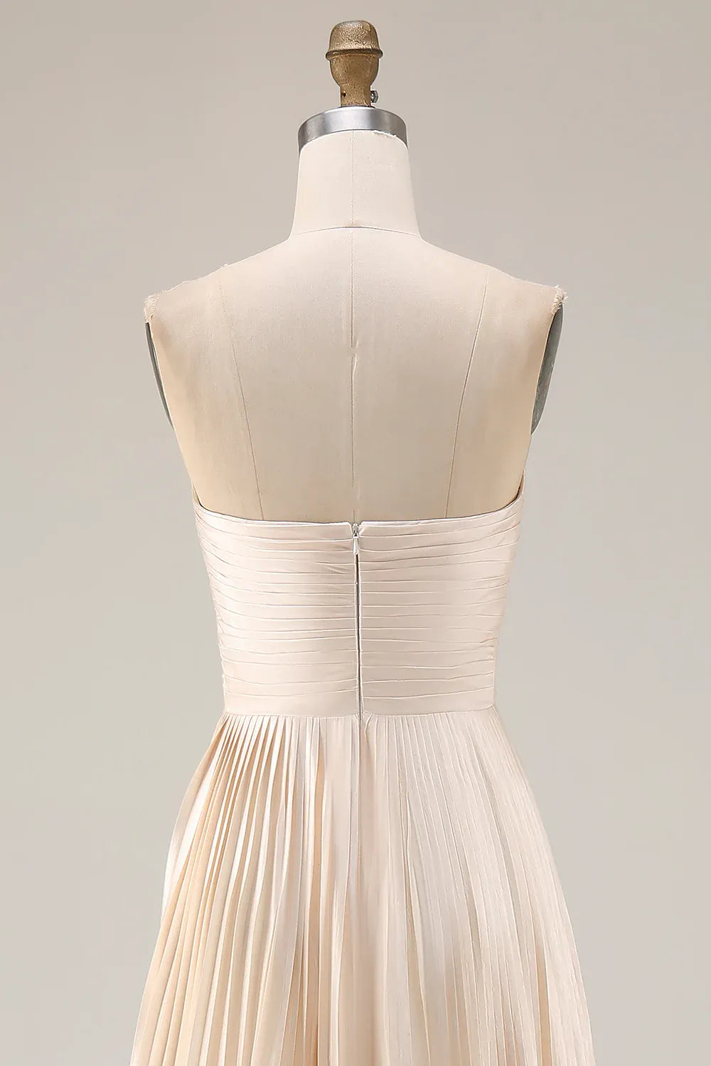 Special Occasion Sophisticated Graceful Elegant Champagne Satin Strapless Sleeveless Floor-Length Prom Dress
