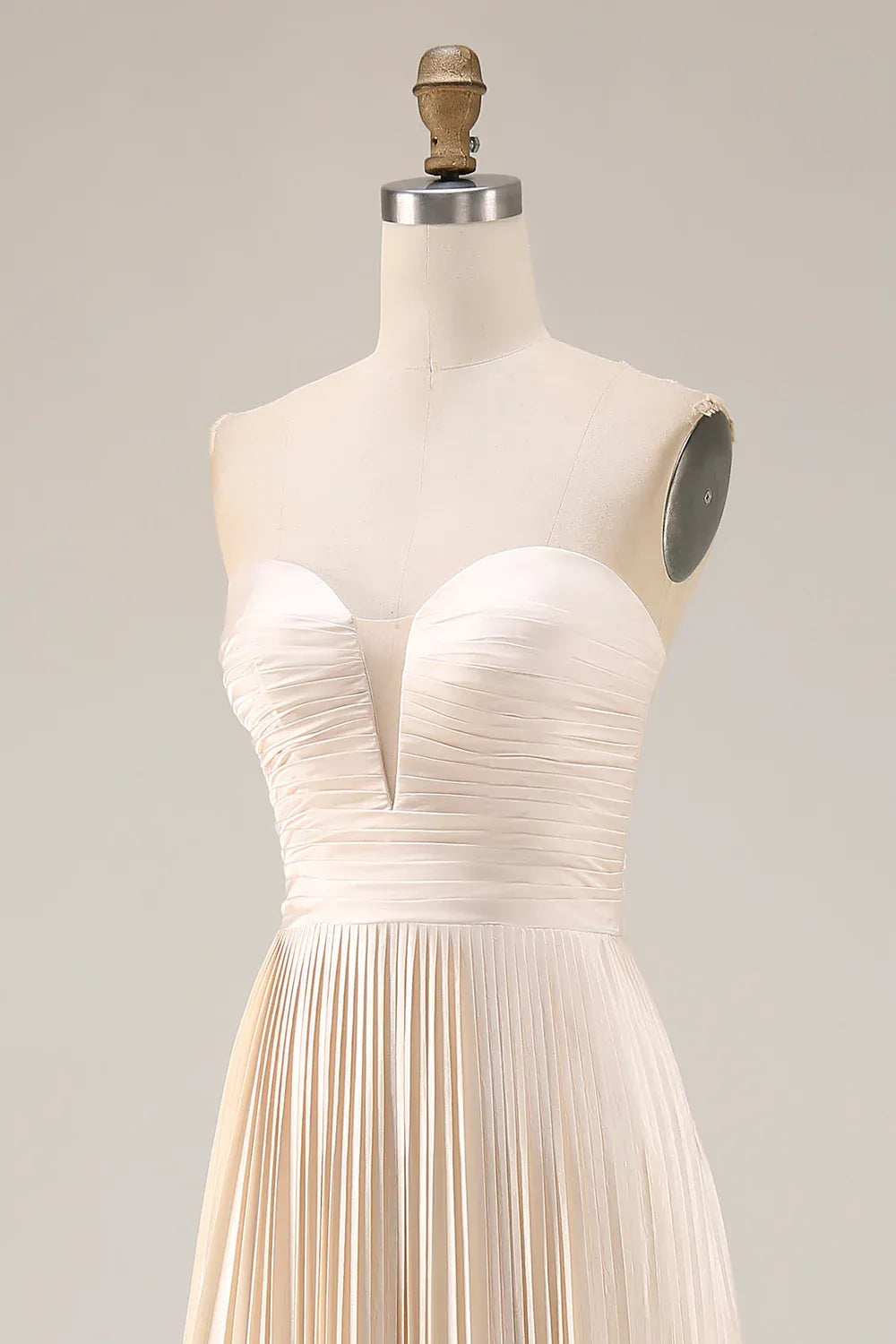 Special Occasion Sophisticated Graceful Elegant Champagne Satin Strapless Sleeveless Floor-Length Prom Dress