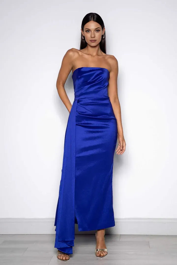 Special Occasion Sophisticated Graceful Elegant Burgundy Satin Bodycon Strapless Sleeveless Floor-Length Prom Dress